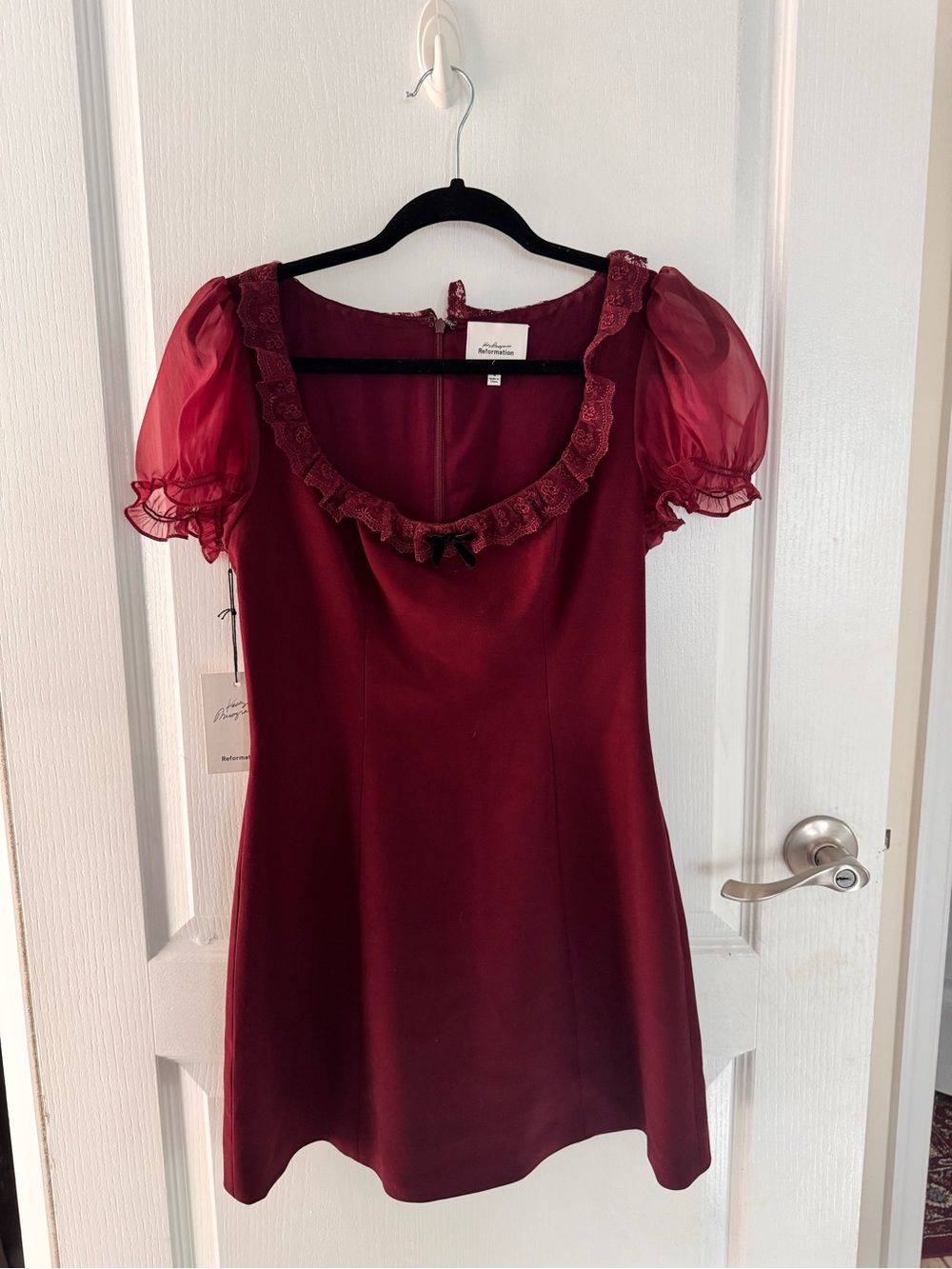 Reformation Burgundy Lace-Trim Dress